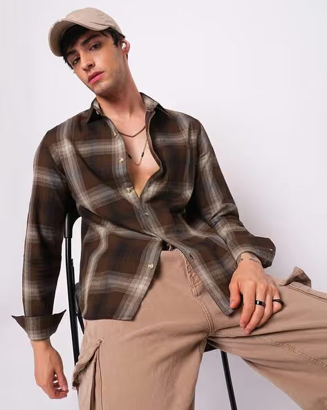 Men Brown Oversized Fit Shirt