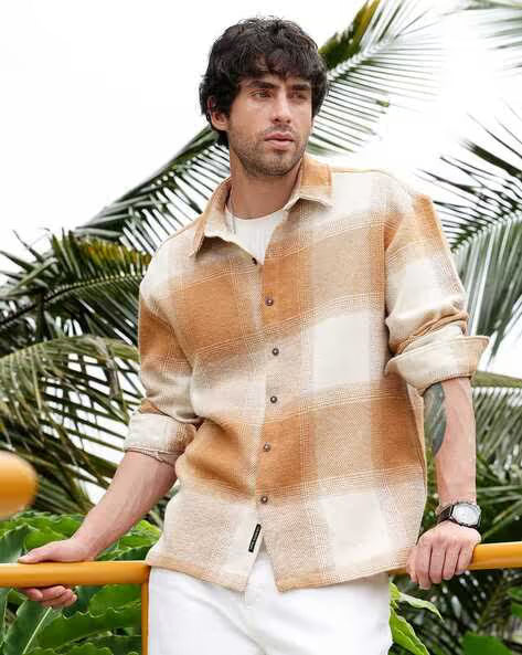 Men Oversized Checked Casual Shirt