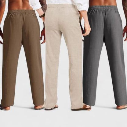 Combo of 3 Linen Loose Fit Men Pant Dark Gray-Light Beige and Brown